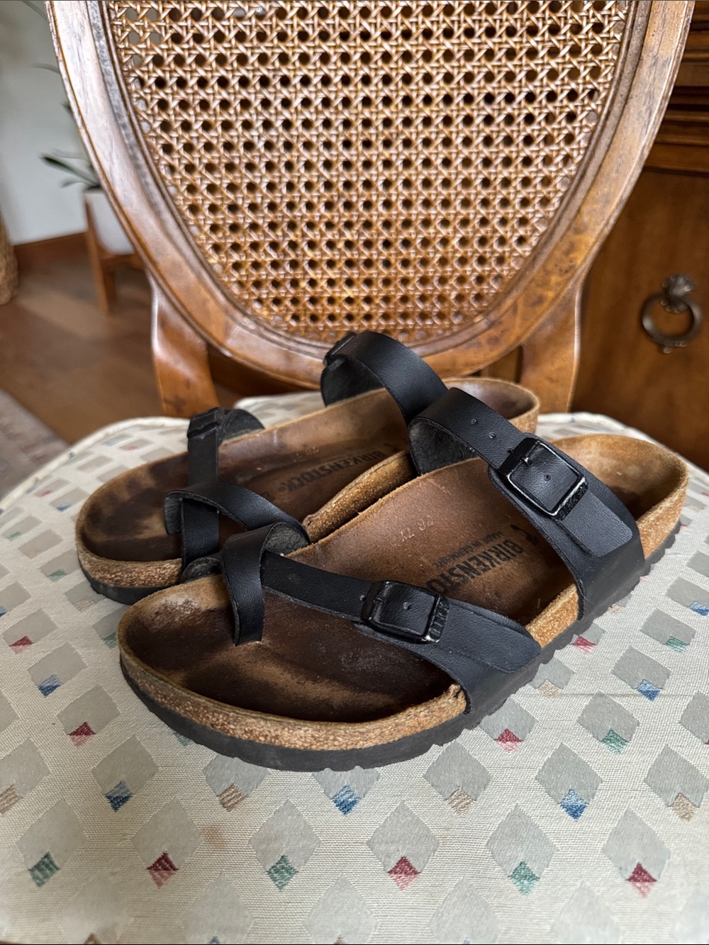 Birkenstock Women's Black Two-Strap Toe-Loop Sandals